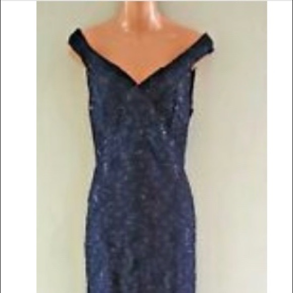 NWT Quiz Navy Sequin Bardot Fishtail Maxi size 6 - Picture 4 of 12